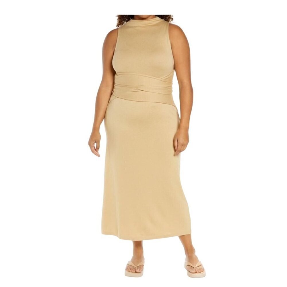 Vince Womens Tan Sleeveless Knit Wrap Waist Maxi Dress Plus Size XXXL New